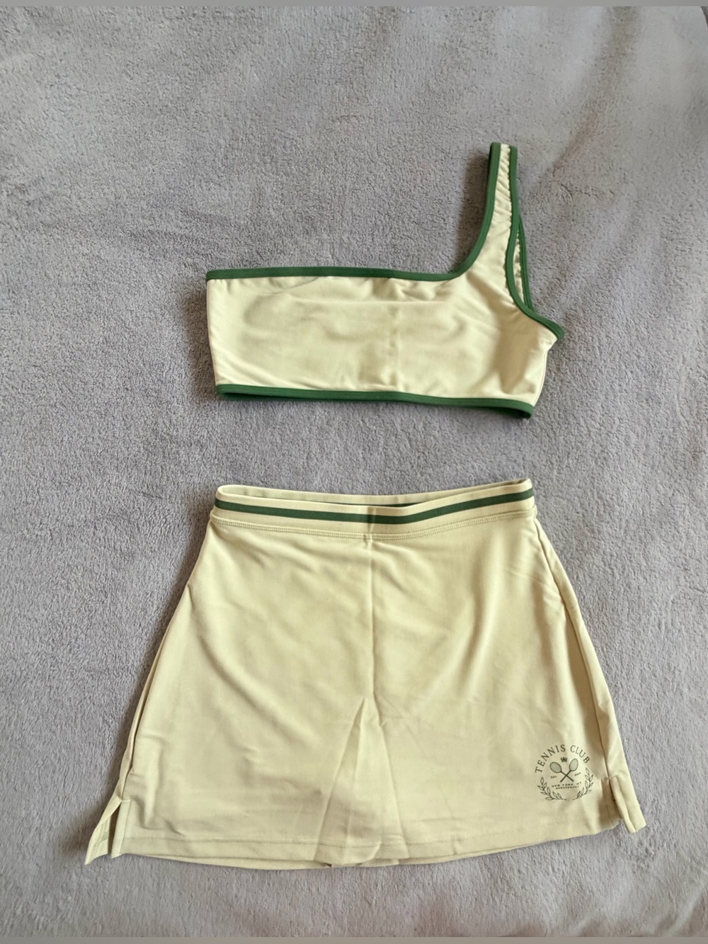 Weworewhat One Shoulder Crop Top and Tennis Skirt Set in Light Green S